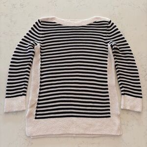 Loft navy & cream boatneck stripe cotton sweater Sz S [b8]